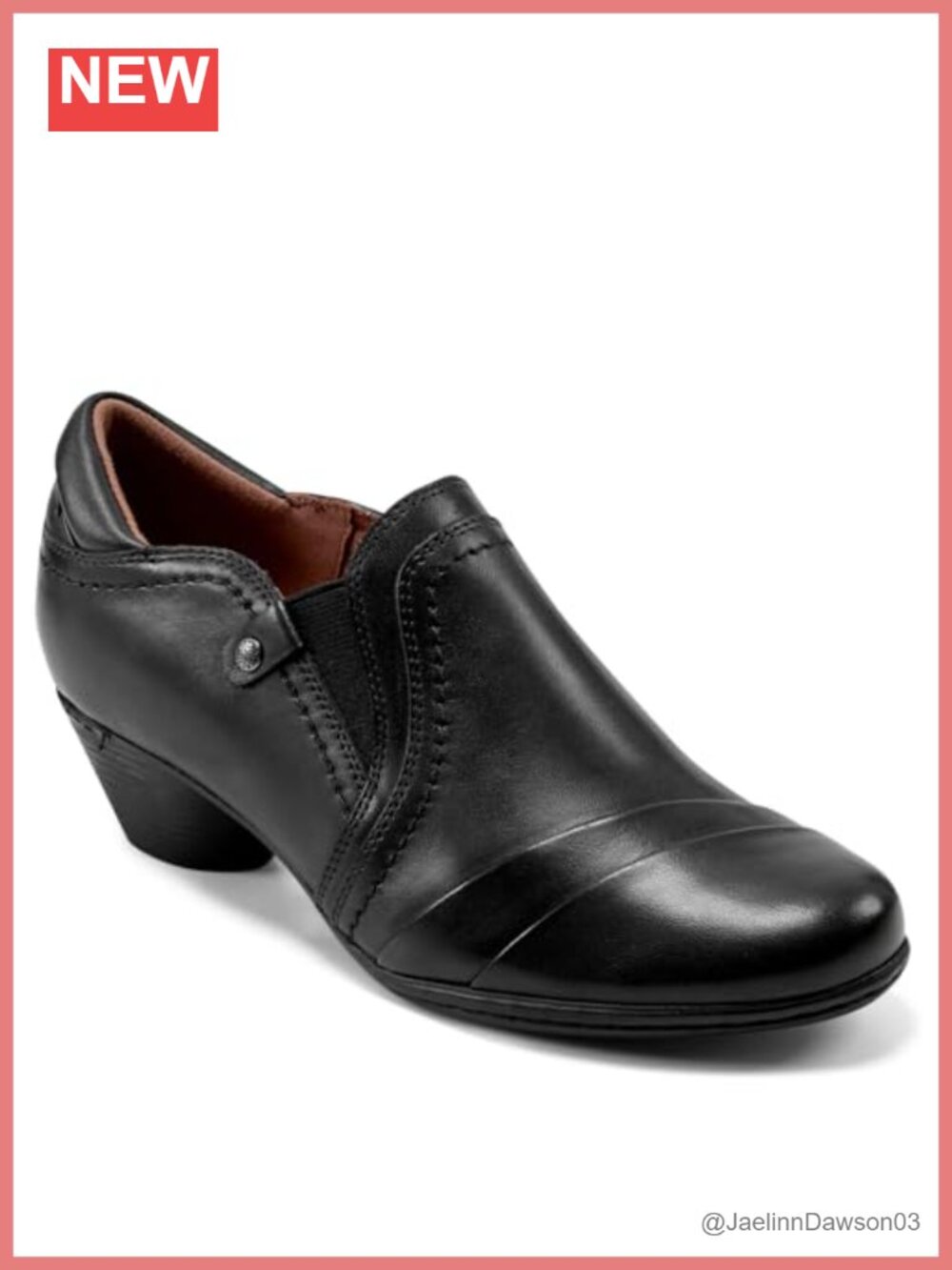 Hand-Stitched Leather Slip-On Block Heel Memory Foam Insole